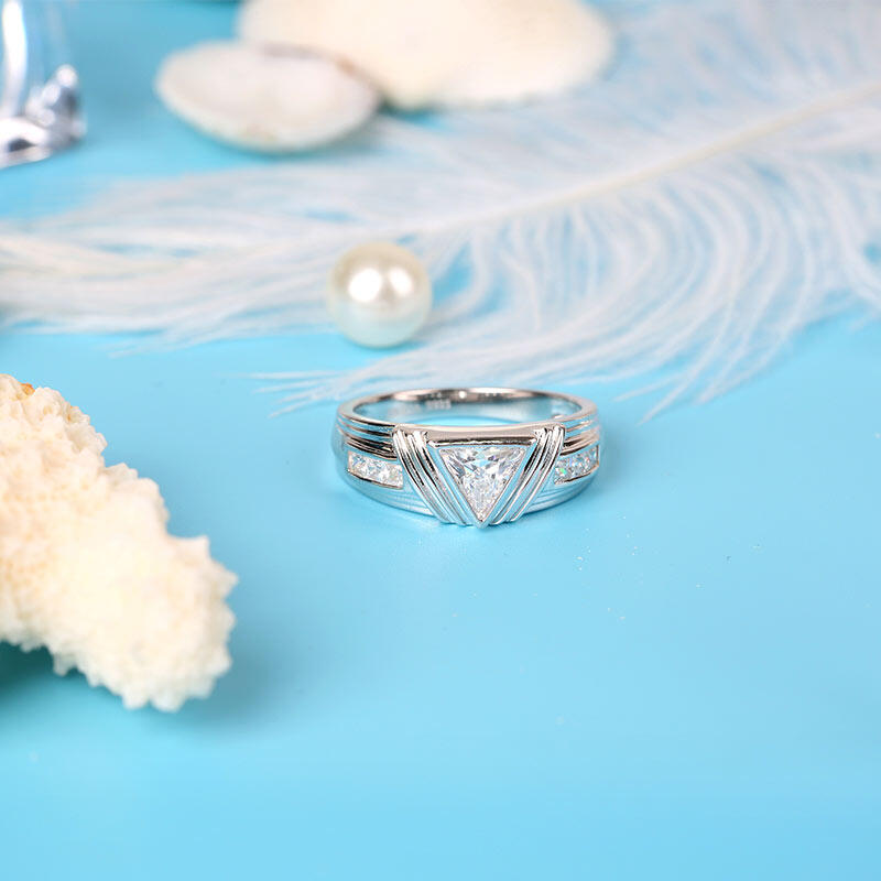 Jeulia Trillion Cut Sterling Silver Men's Band