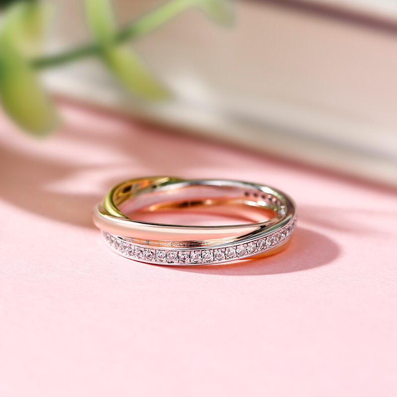 Jeulia Three Tone Round Cut Sterling Silver Women's Band