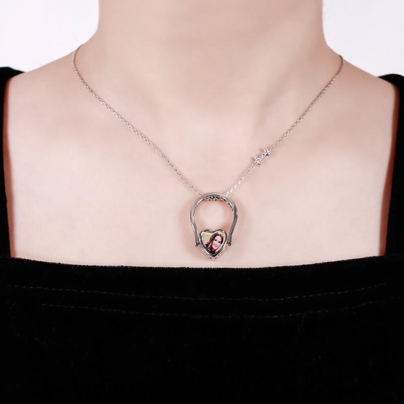 Jeulia "Keep Me In Your Heart" Tulip Sterling Silver Personalized Photo Ring (With A Free Chain)