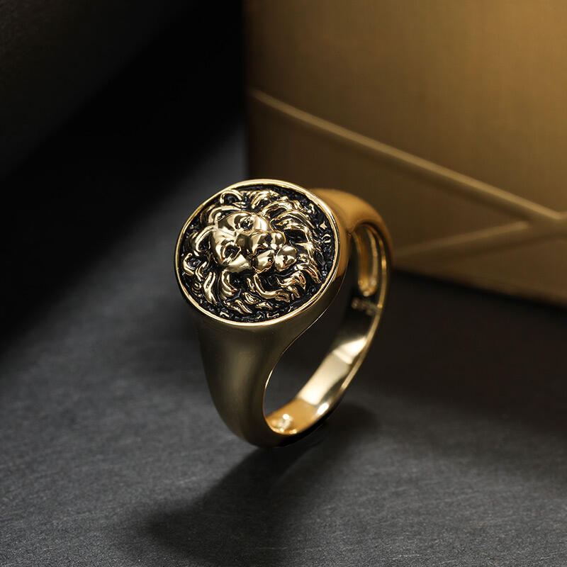 Jeulia "Roi des Bêtes" Bague Lion Doré pour Homme Chevalière en Argent Sterling