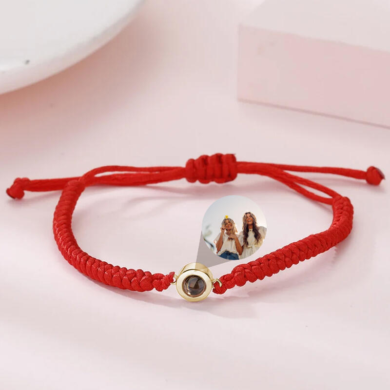 Bracciale con Proiezione di Foto Dentro Corda Rossa e Perlina Argento Sterling