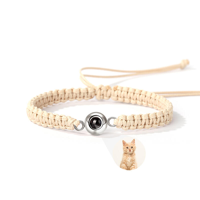 Personalized Braided Flax Brown Rope Photo Projection Bracelet Sweet Cool Gift