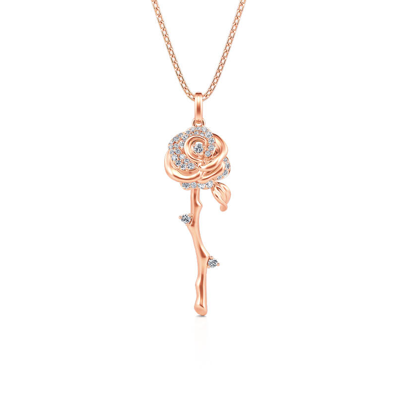 Jeulia "Flowering Rose" Rose Gold Tone Sterling Silver Necklace