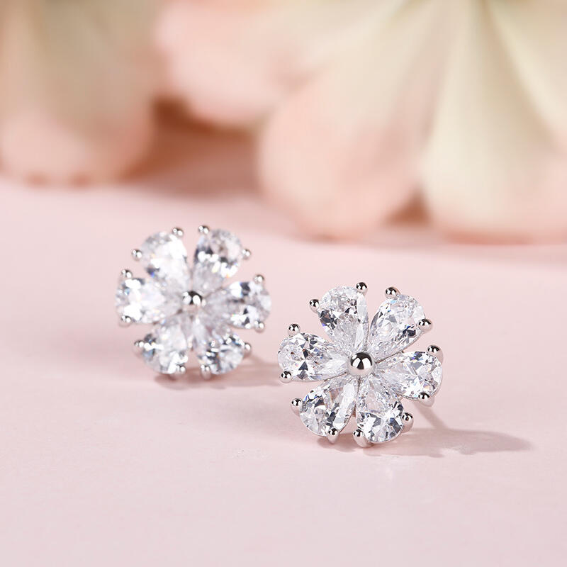 Jeulia Clous d'Oreilles Fleur Elégant en Argent Sterling