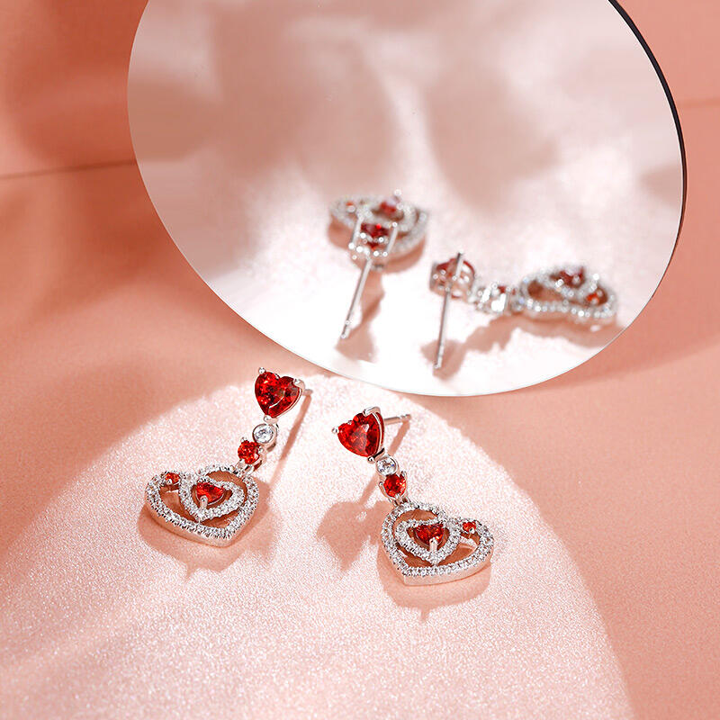 Jeulia "I Carry Your Heart" Double Heart Sterling Silver Stud Earrings