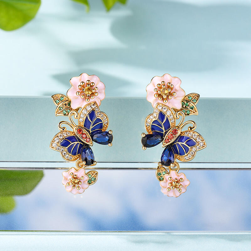 Jeulia "Rhythm of Life" Butterfly&Flower Enamel Sterling Silver Earrings