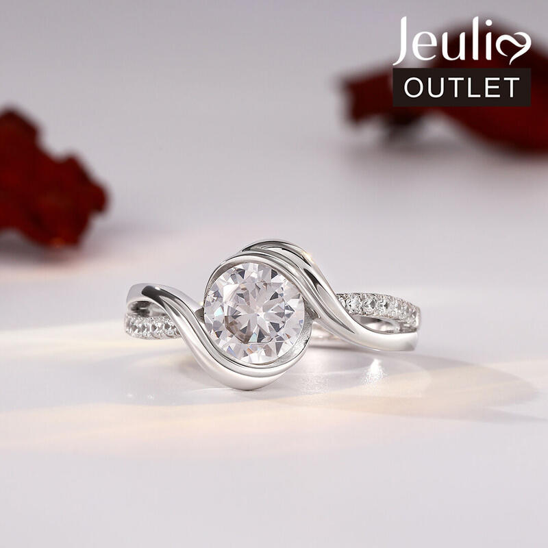 Jeulia Split Shank Round Cut Sterling Silver Ring
