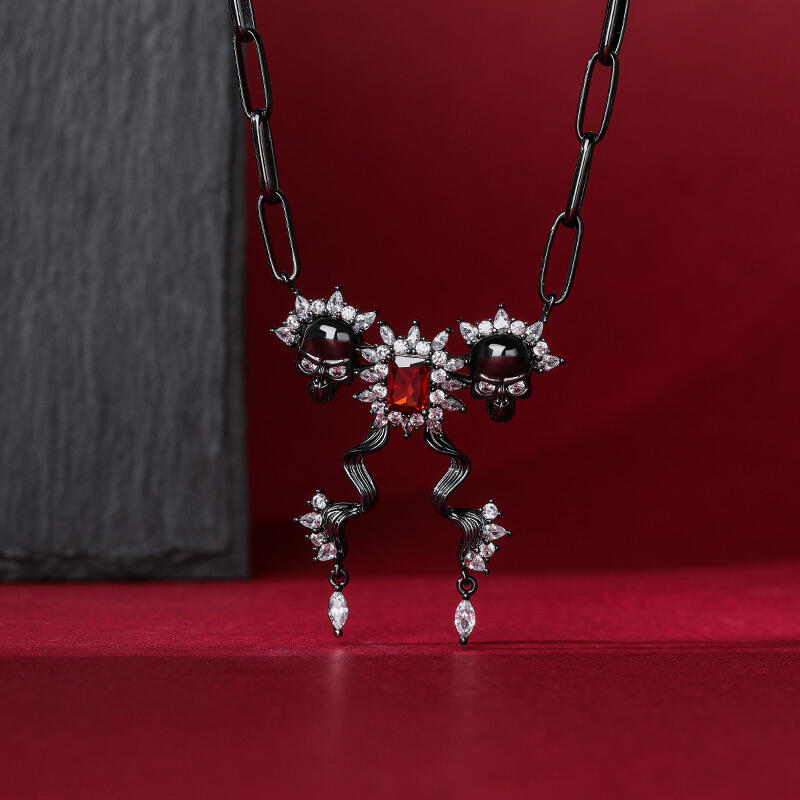 Jeulia "Death Stare" Two Skull Design Sterling Silver Jewelry Set