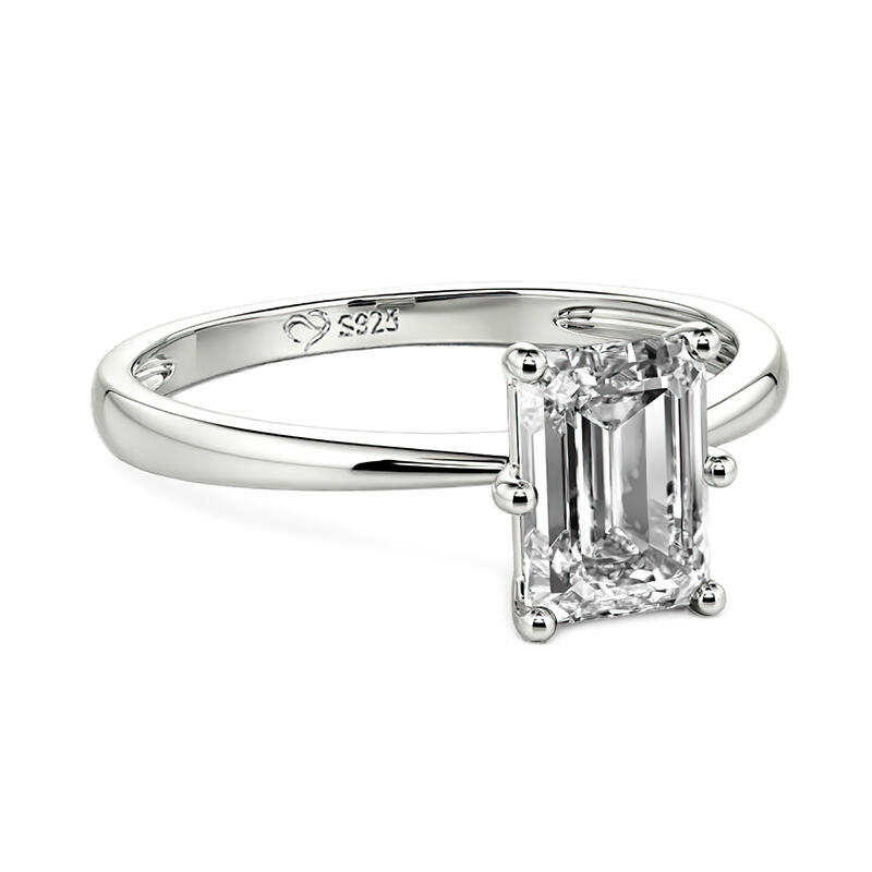 Jeulia Anillo de Compromiso de Plata de Ley con Solitario de Corte Esmeralda