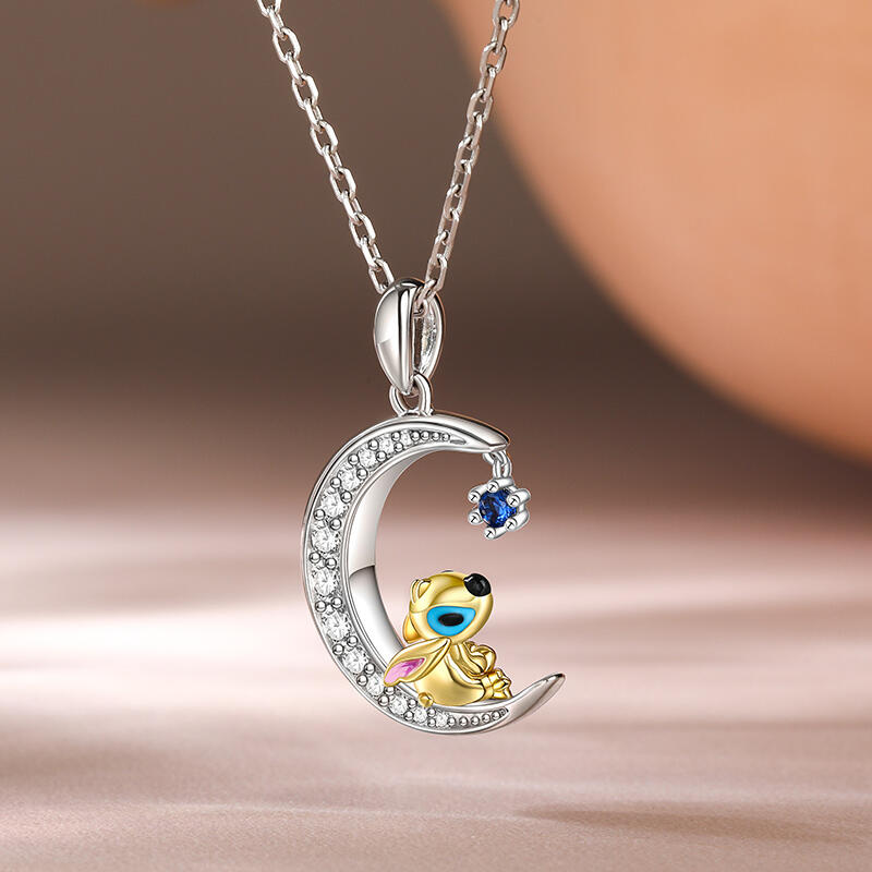 Jeulia "Little Monster" Moon Necklace Sterling Silver
