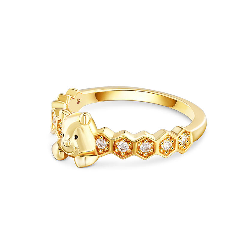 Jeulia "Hidden in Honey" Cartoon Bear Ring Sterling Silver
