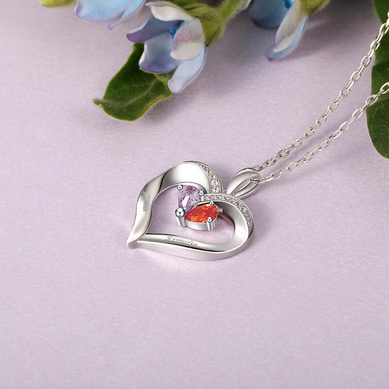 Jeulia Collar con Nombre Grabado Dos Corazones Personalizado con Piedra de Nacimiento