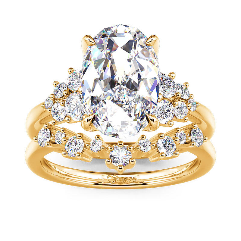 Jeulia Fine Oval Cut Gold Bridal Rings Set with Side Stone Sterling Silver