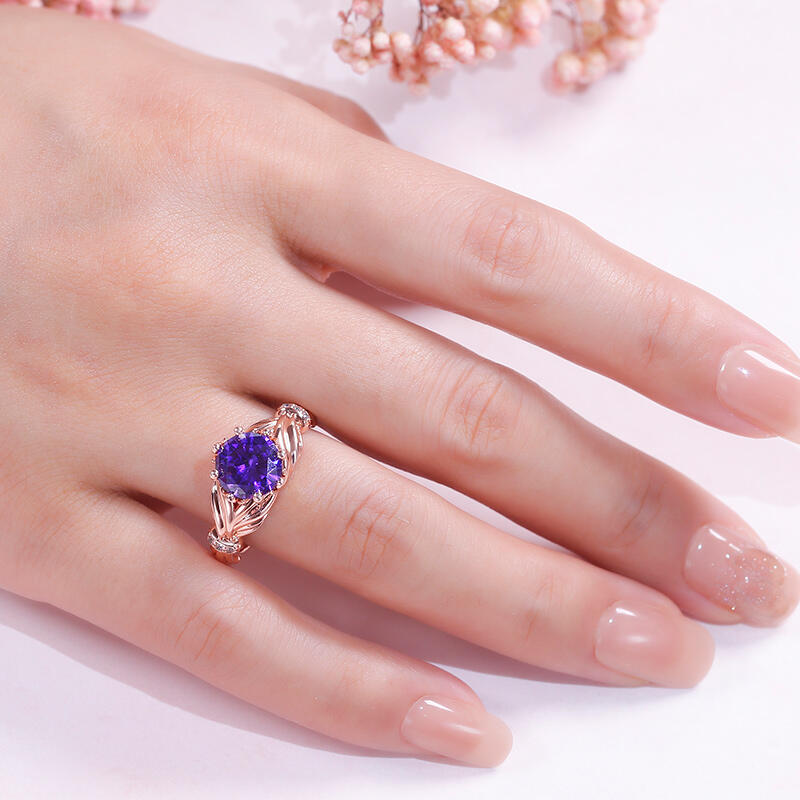 Jeulia Anillo de promesa corte redondo piedra color amatista de plata de ley