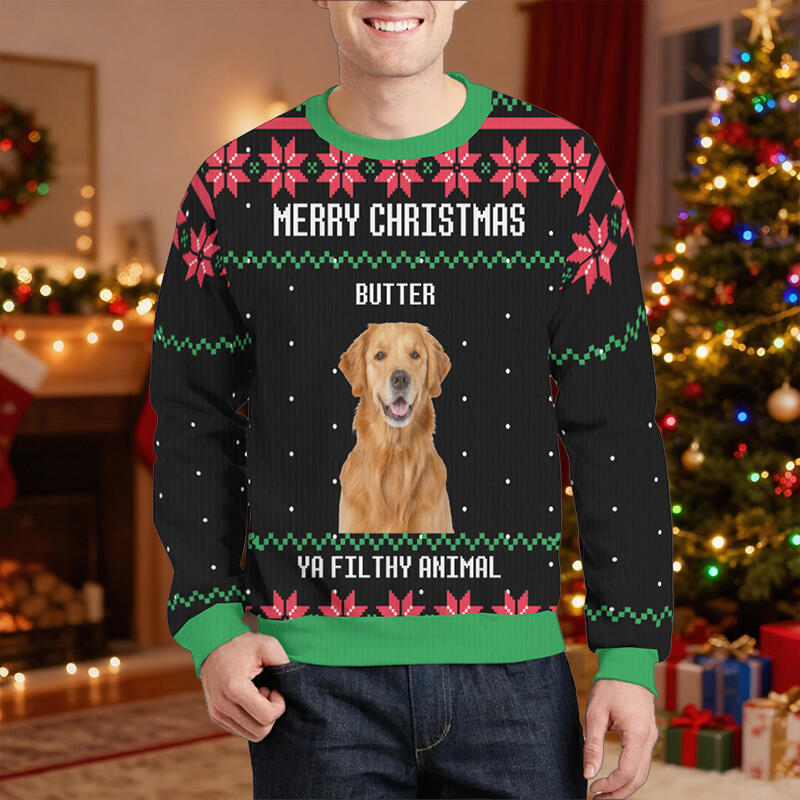 Personalized Ugly Sweater Unisex Merry Christmas Custom Pet Photo Exquisite Design Gift for Pet Lovers