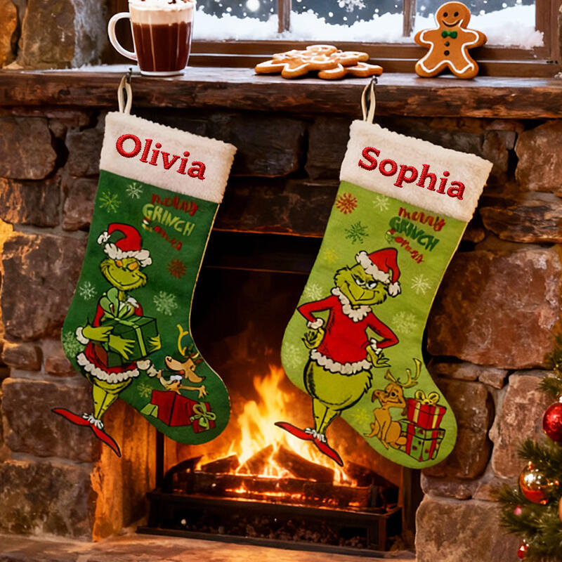 Personalized Green Monster Christmas Stockings Custom Embroidered with Your Name Fun Gifts for Friends