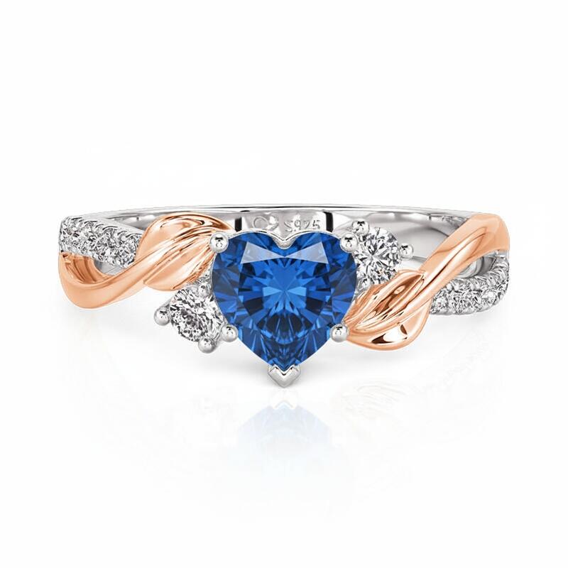 Jeulia Amore Two Tone Custom Leaf Heart Birthstone Ring