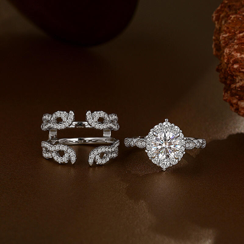 Jeulia Round Halo Engagemnt Ring with Butterfly Enhancer Set