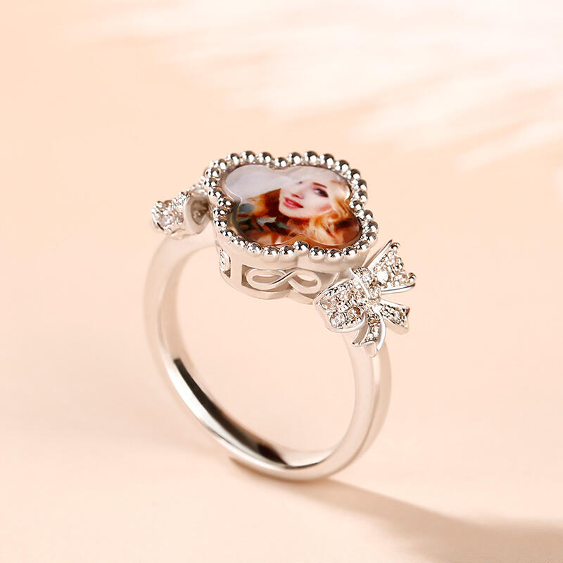 Jeulia "Lucky Filled of My Life" Sterling Silver Personalized Photo Ring