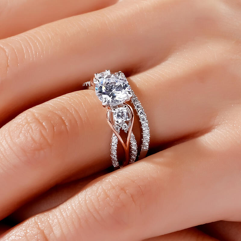 Jeulia Ensemble de bagues Double empilables en argent pour femmes pierre de Zircon, fiançaille