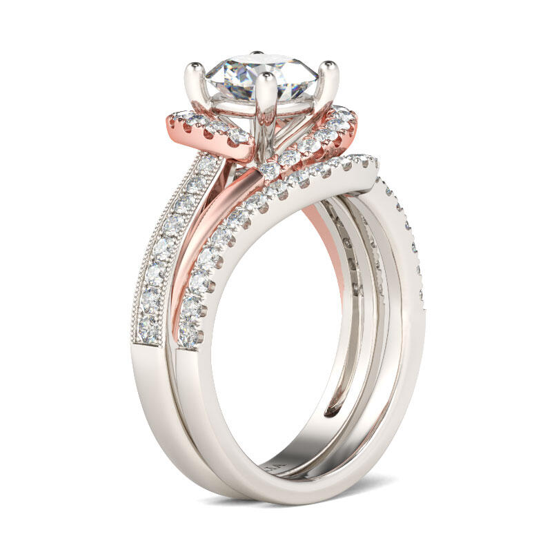 Jeulia Split Shank Round Cut Sterling Silver Ring Set