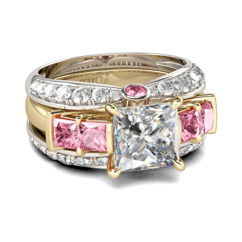 Jeulia Two Tone Princess Cut Sterling Silver 3PC Ring Set