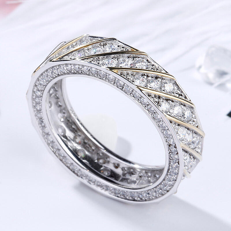 Jeulia Two Tone Diagonal Round Cut Sterling Silver Women's Wedding Band