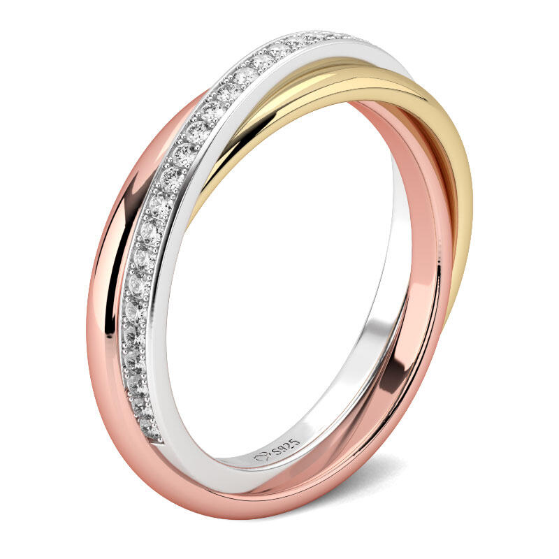 Jeulia Three Tone Round Cut Sterling Silver Women's Band