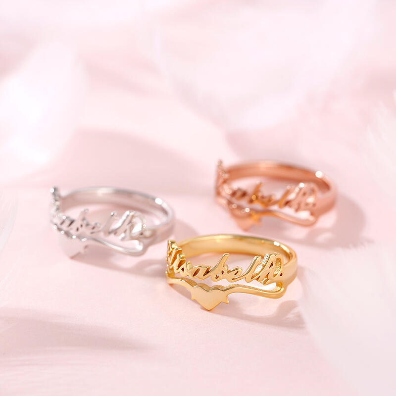 Jeulia "Keep Love in Your Heart" Personalized Sterling Silver Name Ring