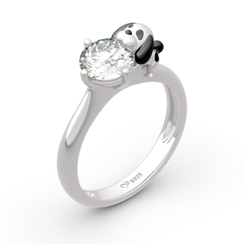 Jeulia Hug Me "You Are Unique" Dalmatian Round Cut Sterling Silver Ring