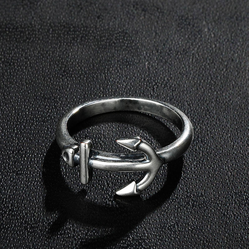 Jeulia "Sideways Anchor" Sterling Silver Ring