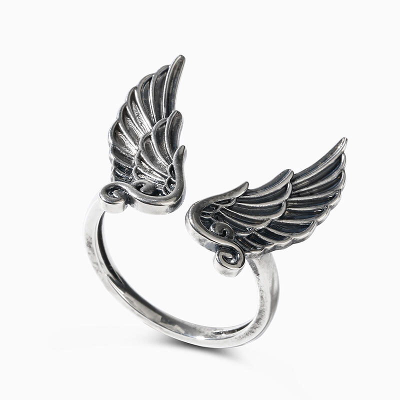 Jeulia Anillo abierto con diseño de alas en plata de ley