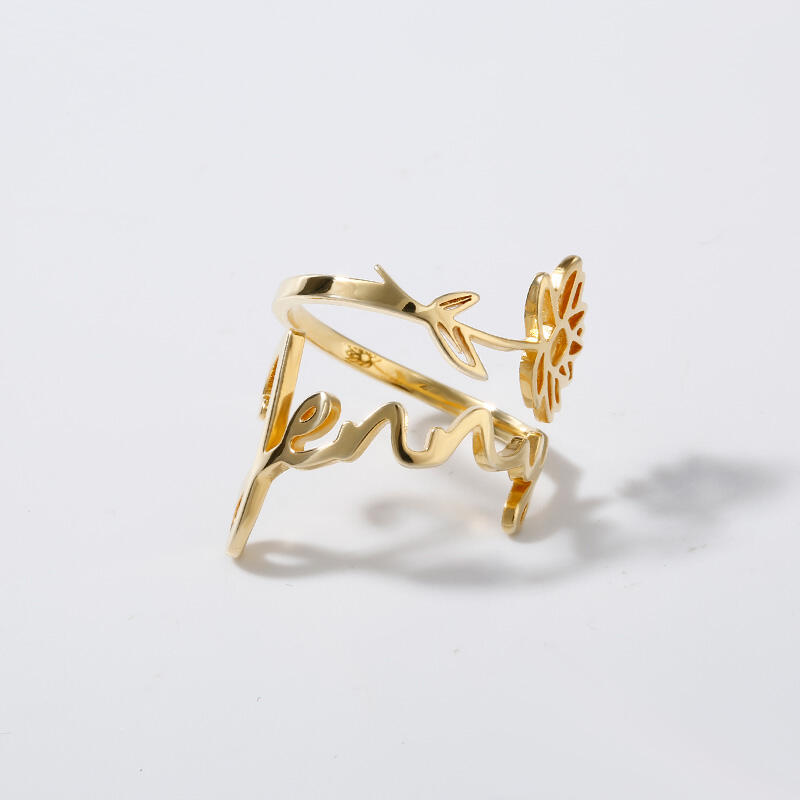 Bague Personnalisée Fleur de Naissance avec Prénom en Argent