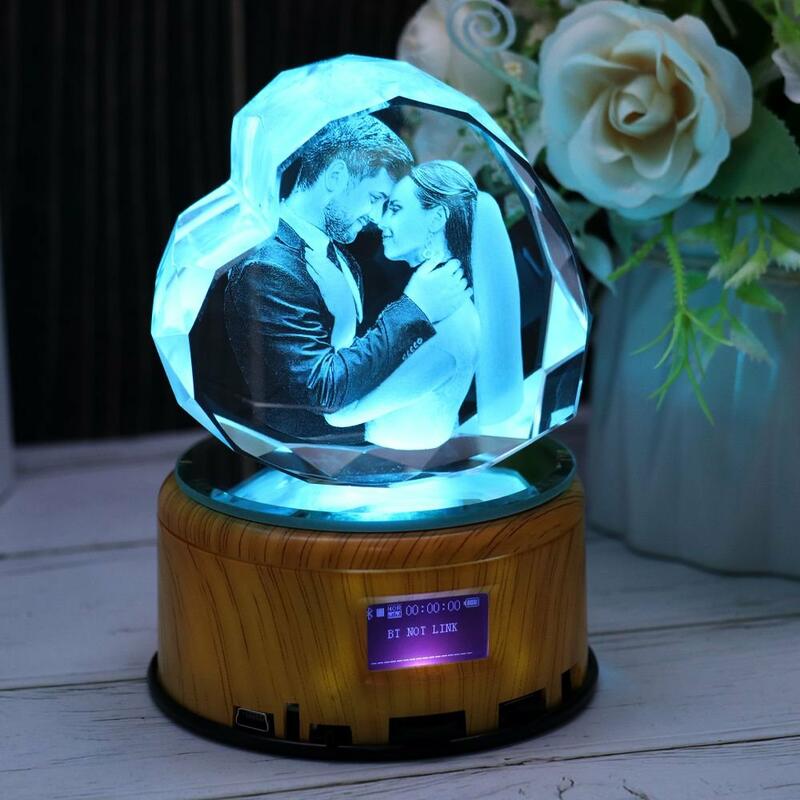 Personalized 3D Bluetooth Photo Crystal Heart Polyhedron With Speaker Lamp Base