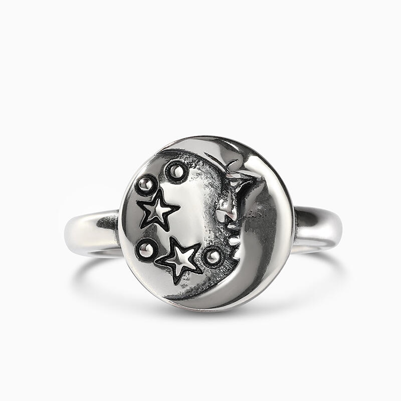 Jeulia "Moon and Stars" Sterling Silver Ring