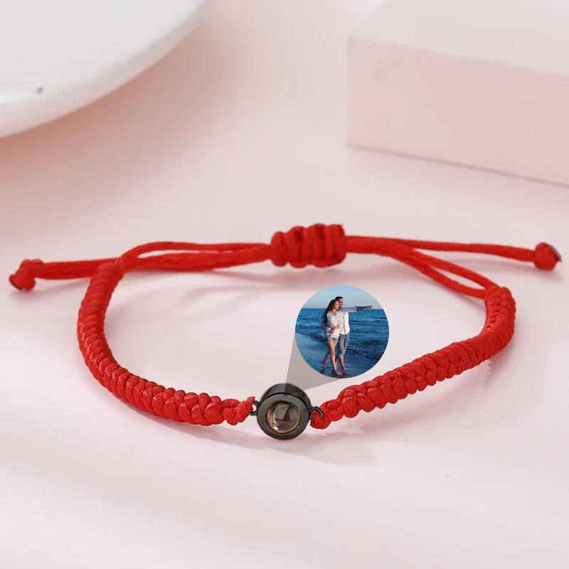 Bracciale con Proiezione di Foto Dentro Corda Rossa e Perlina Argento Sterling