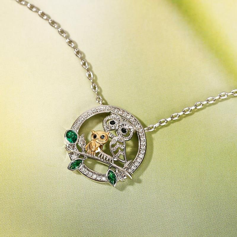 Jeulia "Always by My Side" Mother and Baby Cute Owls Round Sterling Silver Necklace