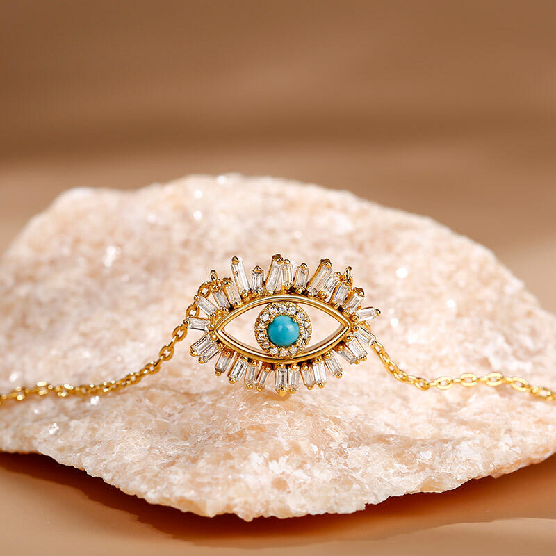 Jeulia "Evil Eye" Round Cut Turquoise Sterling Silver Necklace