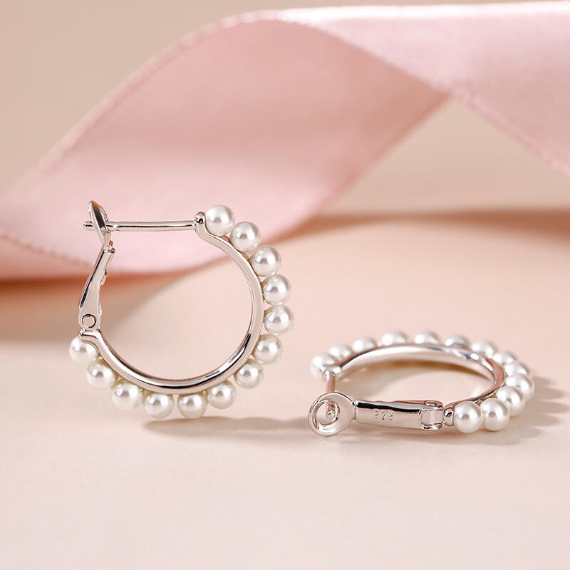Jeulia Cultured Pearl Sterling Silver Hoop Earrings