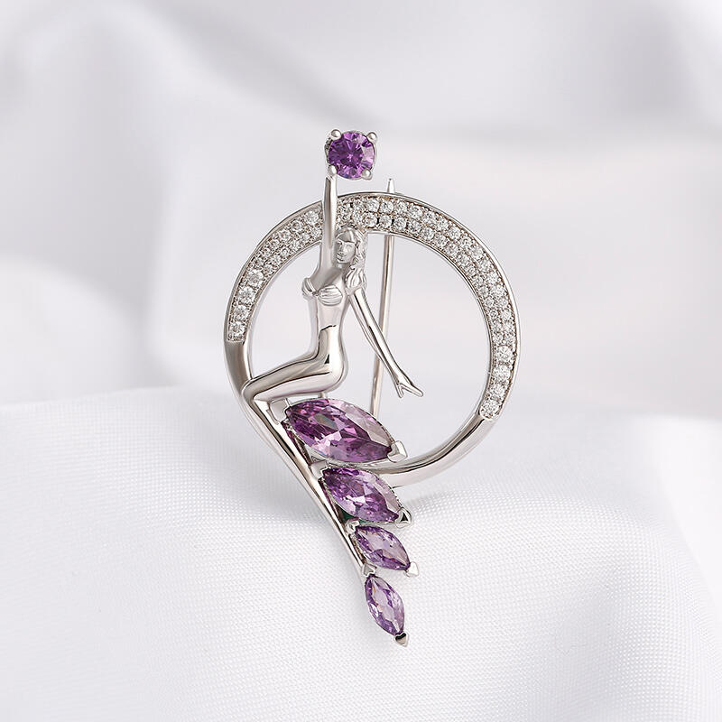 Jeulia "Journey Under The Sea" Marquise Cut Sterling Silver Brooch