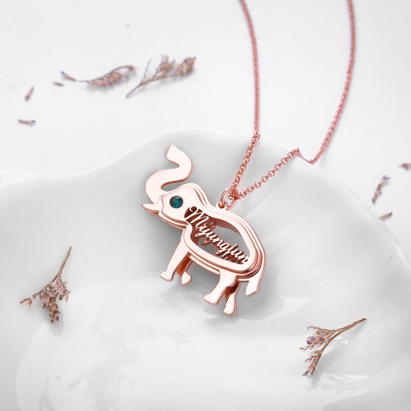Jeulia Elephant Personalized Sterling Silver Necklace with Birthstone