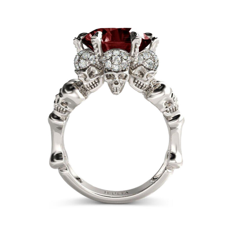 Jeulia Anillo Vintage De Caravera De Talla Redonda En Plata De Ley