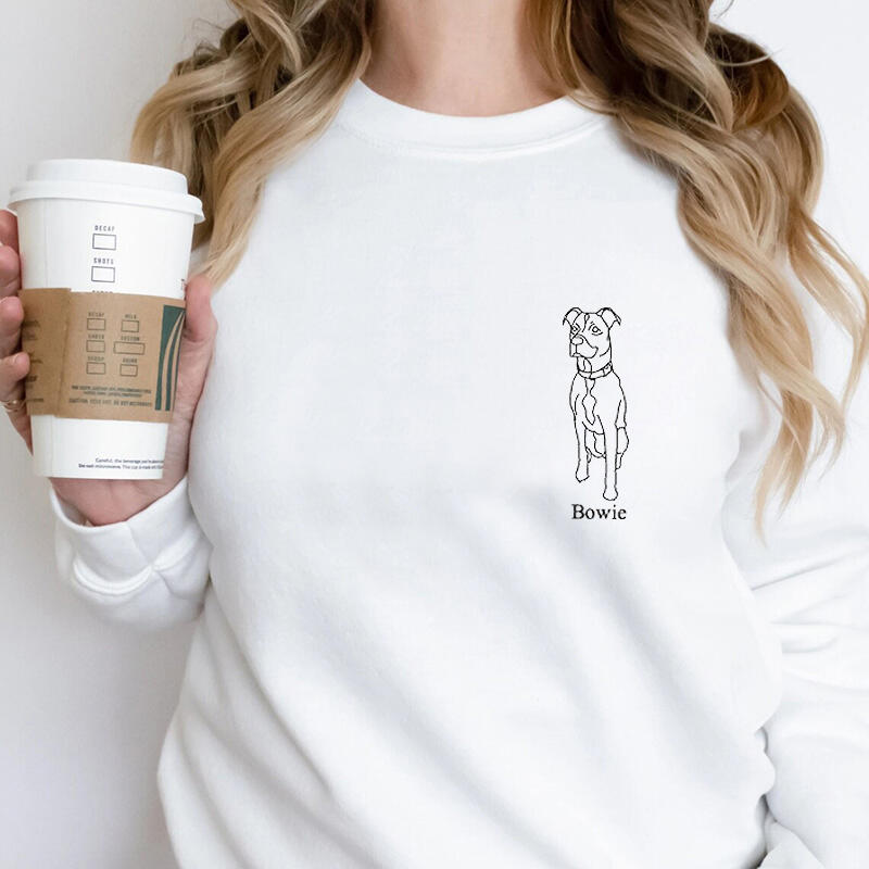 Gepersonaliseerde Sweatshirt Op maat geborduurd huisdier Contourlijntekening Mooi cadeau voor dierenliefhebber