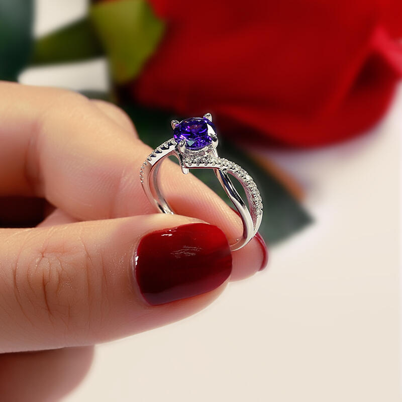 Jeulia Anillo 10K/14K/18K Platino de Boda Simple Trenzado Personalizado Corte Redondo