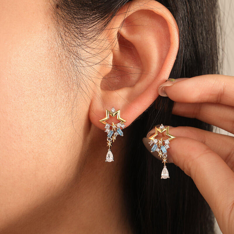 Jeulia Luna Astra Pendientes con Estrella Celestial Caída