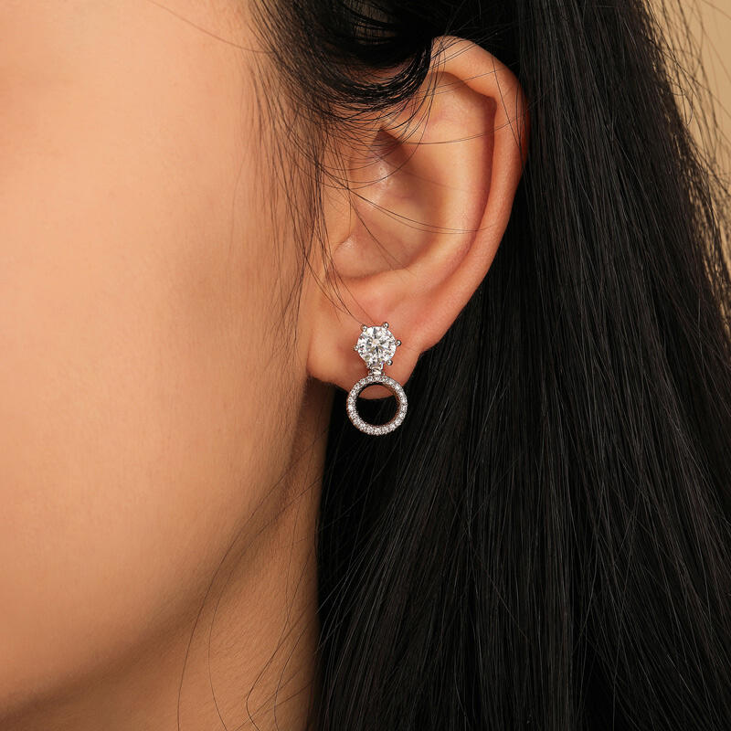 Jeulia Custom Dual Wear Round Cut Halo Earrings Sterling Silver