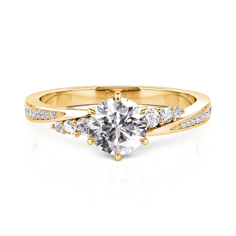 Jeulia Simple Twist Round Cut Gold Promise Ring Sterling Silver