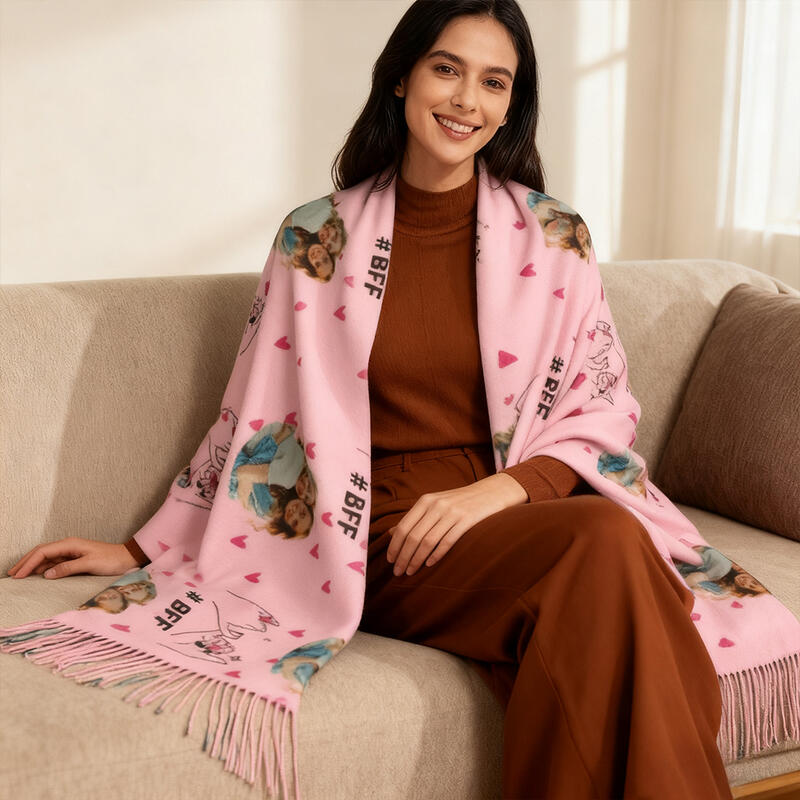 Individuell gestalteter Fotoschal mit Herzmotiv RRosa Schal Fernbeziehungsgeschenk für die beste Freundin