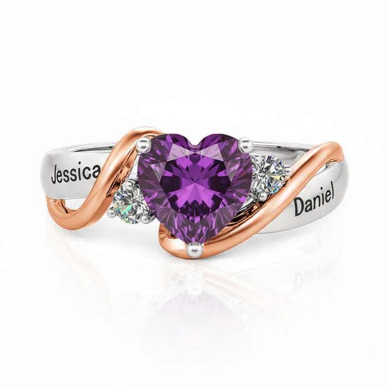 Jeulia Amore Love Custom Heart Promise Ring with Birthstone and Engraved