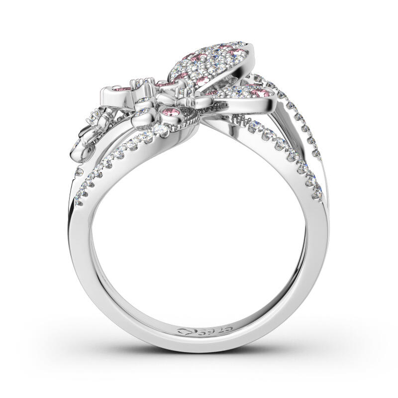 Jeulia Flower and Butterfly Sterling Silver Ring